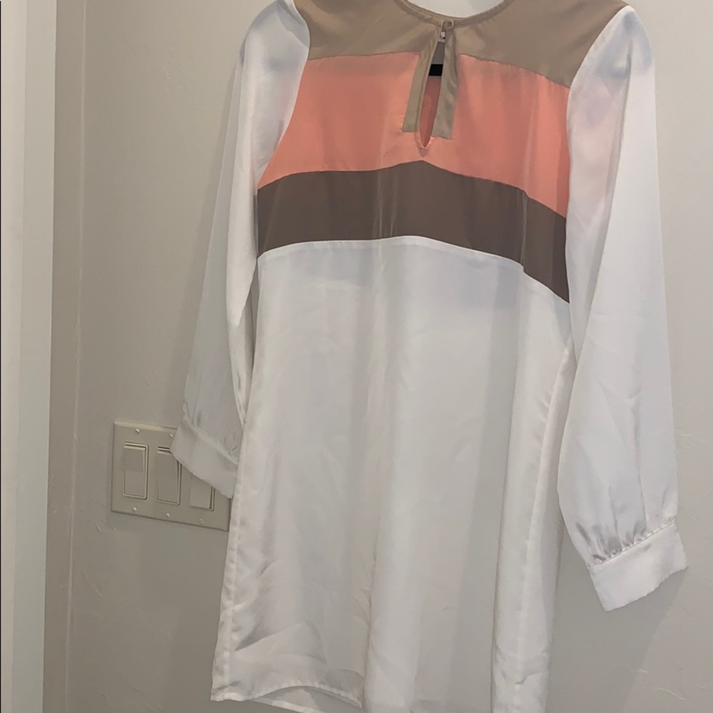 Polyester business dress with buttoned neckline